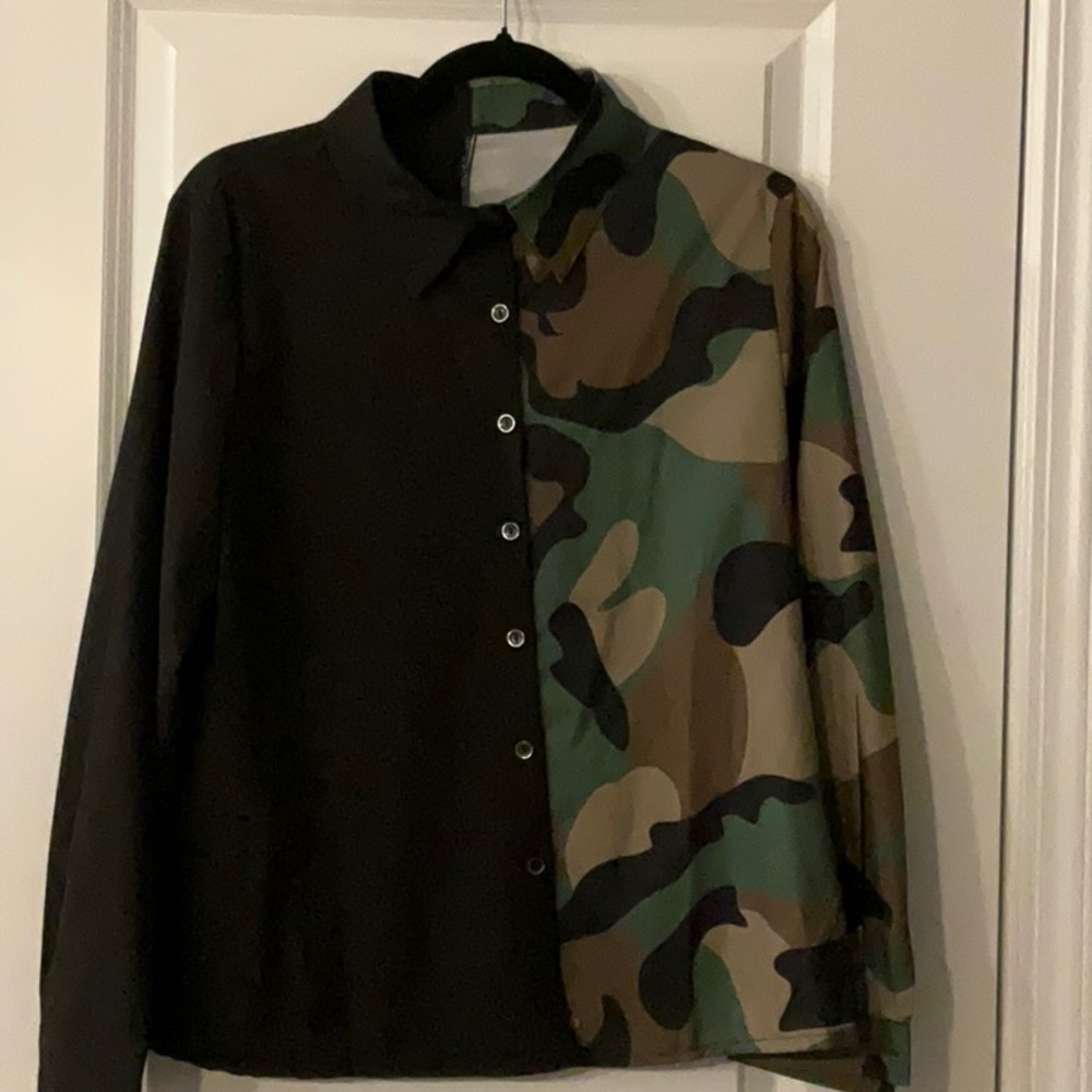EUC Black & Camouflage Button-Up Shirt
